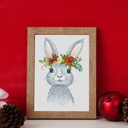 Christmas bunny, Cross stitch pattern, Animal cross stitch, Christmas cross stitch,Bunny cross stitch, Christmas xstitch