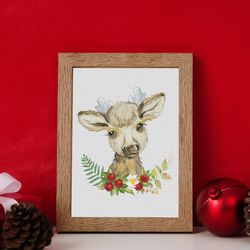 Christmas deer, Cross stitch pattern, Animal cross stitch, Christmas cross stitch, Deer cross stitch, Christmas xstitch