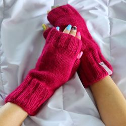 Fingerless gloves for women, Angora wool mittens, Wrist warmers, Gift for her, Coustome gloves