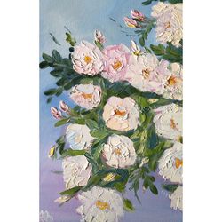Morning Roses Original Oil Painting Flowers Artwork Blossom Wall Art Impasto Oil Painting