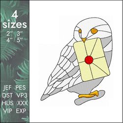 Hedwig Embroidery Design, owl post postman bird, 4 sizes