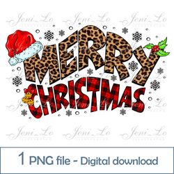 Merry christmas 1 PNG file Merry Christmas clipart Leopard text design Buffalo plaid print Sublimation Digital Download