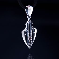 Defender silver pendant - Silver garnet pendant
