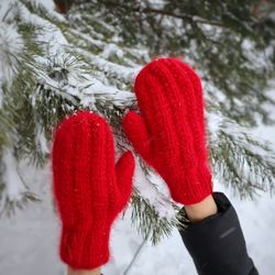 Wool mittens for women, Angora winter gloves, Knitted costume mittens, Gift for her