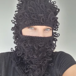 Distressed knit balaclava black unisex face mask crochet ski mask balaclava hat