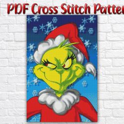 Grinch Cross Stitch Pattern / Christmas Cross Stitch Chart / Disney Cross Stitch Pattern / New Year Printable PDF Chart