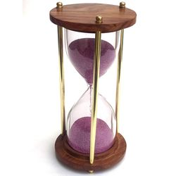 Nautical Wooden and Brass Sand Timer Hour Glass 5 Minutes Sandglass Antique Nautical Decor Theme, Height 6 Inches 5 Min.