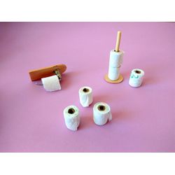 Miniature dollhouse toilet paper rolls set with stand or holder. 1/6 scale Barb BJD dolls bathroom Quarantine 1:4 tissue