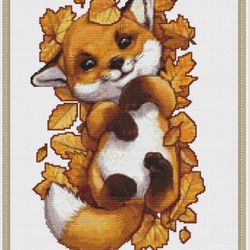 fox cross stitch pattern pdf , fox embroidery, autumn cross stitch pattern