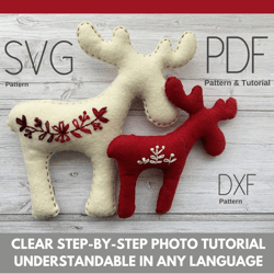 Felt Moose Christmas ornaments pattern PDF SVG