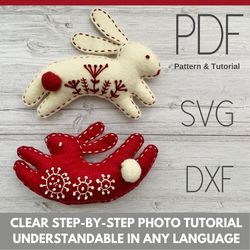 Felt Bunny Christmas ornaments pattern PDF SVG