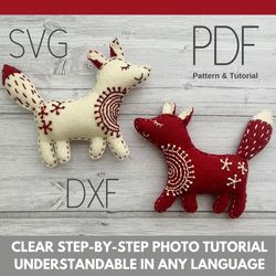 Felt Fox Christmas ornaments pattern PDF SVG