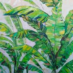 Oil Painting Banana Leaves Tropical Painting Original Art Impasto Wall Art by Anna Antonova
