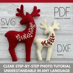 Felt Reindeer Christmas ornaments pattern PDF SVG