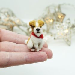 Tiny needle felted fox terrier, miniature dog, pet portrait