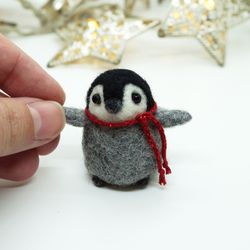 Miniature needle felted baby penguin
