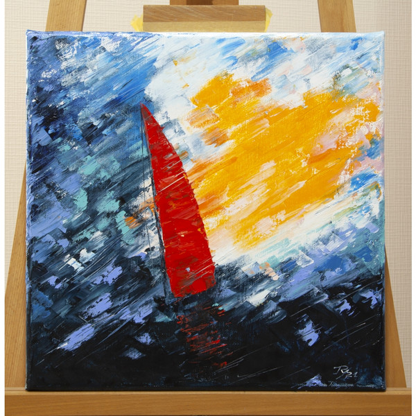 Sailboat-series-Red-corneryacht-sailboat-sea-painting-interior-red-boat-expressionism-Oil-painting-Fine-Art-Modern-Paintings-sunset-MikePhil-sea-oil-painting-Mi