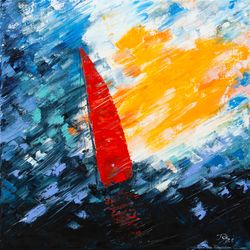 Sailboat, Original oil painting by Mikhail Philippov, 2021