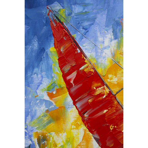 On-the-horizon-Sailboat-series-Red-corneryacht-sailboat-sea-painting-interior-red-boat-expressionism-Oil-painting-Fine-Art-Modern-Paintings-sunset-MikePhil-sea-