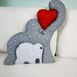 Elephant puzzle pillow, mom and baby elephant puzzle, personalized baby stuffed elephant, baby birth stat elephant
