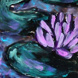 Water lily pond oil painting Digital download art print Waterlilies wall art Monet inspired art Water nautical painting