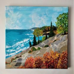 Acadia original painting Landscape texture painting National Park painting wall decor Ocean painting on canvas art