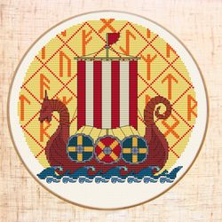Cross stitch pattern Viking cross stitch PDF Ship embroidery pattern Instant download Boy cross stitch Runes