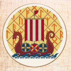 cross stitch pattern viking cross stitch pdf ship embroidery pattern instant download boy cross stitch runes