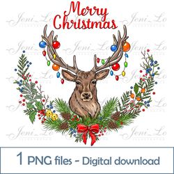 Christmas deer 1PNG file Christmas lights clipart Christmas reindeer design Merry Christmas Sublimation Digital Download