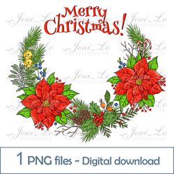 Christmas Red Poinsettia 1PNG file Merry Christmas clipart Christmas flowers design Christmas Decoration Digital Downloa
