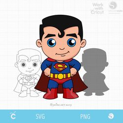 Baby Superman Svg, Chibi Avenger svg, Little Superman svg, Superhero svg, Baby hero clipart, Superman coloring