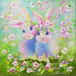 bunny oil painting rabbit wall art easter bunny art symbol of 2023 year of the rabbit