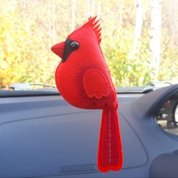 Cardinal ornament, Red cardinal gifts, Felt cardinal, Car accessories for women rear view mirror, Car mirror hanging