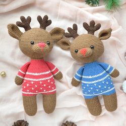 Christmas deer crochet pattern Stuffed reindeer toy for baby