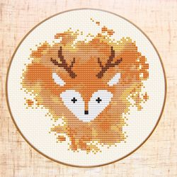 Cute deer cross stitch pattern Modern cross stitch Baby Woodland animals cross stitch Watercolor Nursery cross stitch