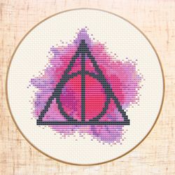 Deathly Hallows cross stitch pattern Harry Potter cross stitch Watercolor cross stitch