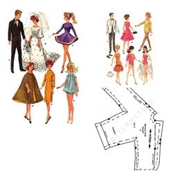 pdf barbie dolls 11-1/2" and ken dolls 12" vintage sewing pattern
