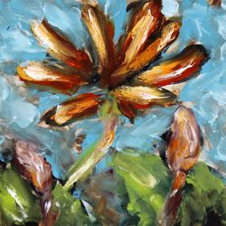 Impressionist water lily pond oil painting 6" Waterlilies wall art Water painting Nautical artwork Lotus flower art