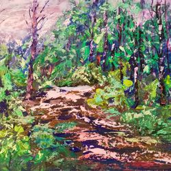 Oil Painting Forest Path Sun Abstract Impasto Art Original Artist Svinar Oksana