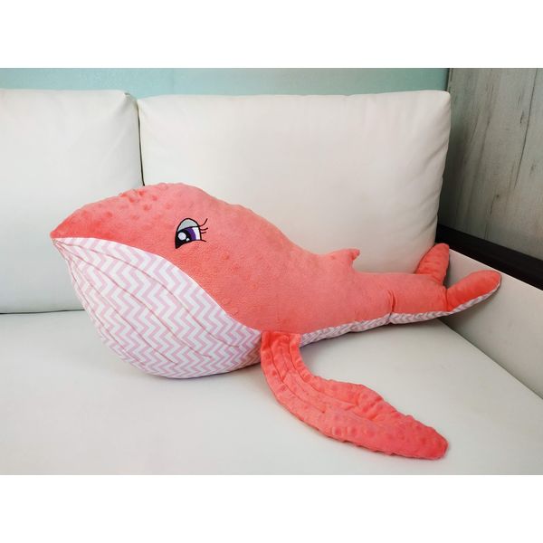 Big pink whale plush, deep sea creatures, kids gift idea, wh - Inspire  Uplift