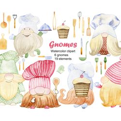 Watercolor chef gnomes clipart.