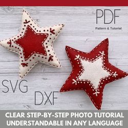 Felt Star Christmas ornaments pattern PDF SVG