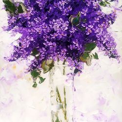 Lilac Oil Painting Original Artwork Impasto Flower Art Lilac Flowers Painting Oil Painting Landscape 14 x 11