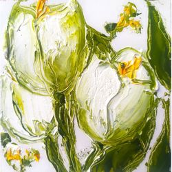 Tulips Painting Flower Original Art Impasto Oil Painting 4x4