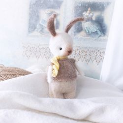 Baby Bunny Doll with clothes, White Rabbit plush animal, Rabbit Toy, Woodland Nursery Decor, Collectible Stuffed doll