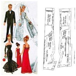 PDF Barbie Dolls 11-1/2" and Ken Dolls 12" Vintage Sewing Pattern