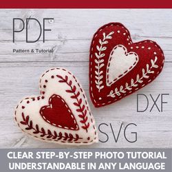 Felt Heart Christmas ornaments pattern PDF SVG