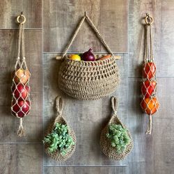 Handmade Eco friendly Set Crocheted Baskets Hanging Baskets For Kitchen Home Storage Wall decor Save space Plant Holder