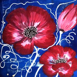 Poppy Painting Original Art Landscape Artwork Flower Painting Beautiful Impasto Flower Small Painting 11,5 by 11,5