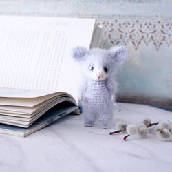 little fluffy mouse toy, cute mouse for dollhouse, miniature stuffed animal, interior soft doll, gift for mice lovers